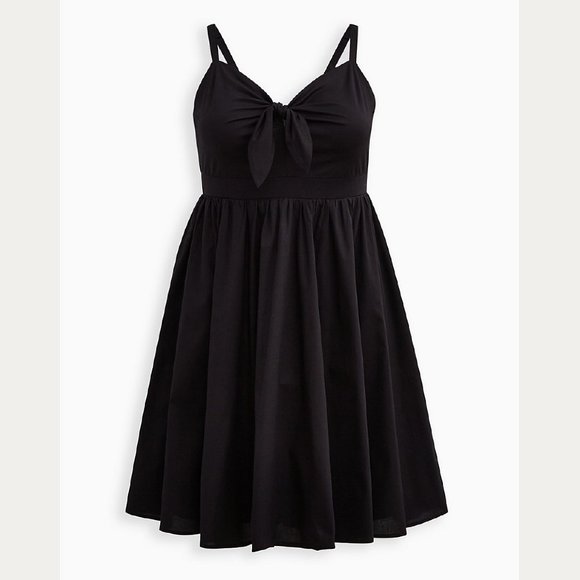 Torid BLACK POPLIN TIE-FRONT SKATER DRESS Size 00 - Picture 2 of 5